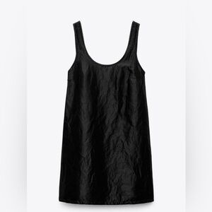 Zara satin effect shiny black relaxed fit shirt dress womens size XS